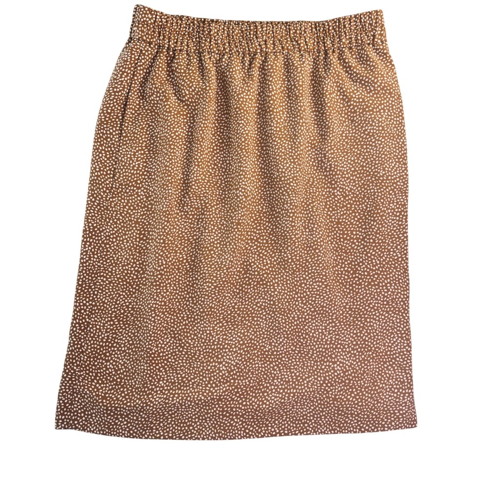 J.Crew Brown White Polka Dot Elastic Waist Midi Skirt XL Pull On Lined Side Slit
